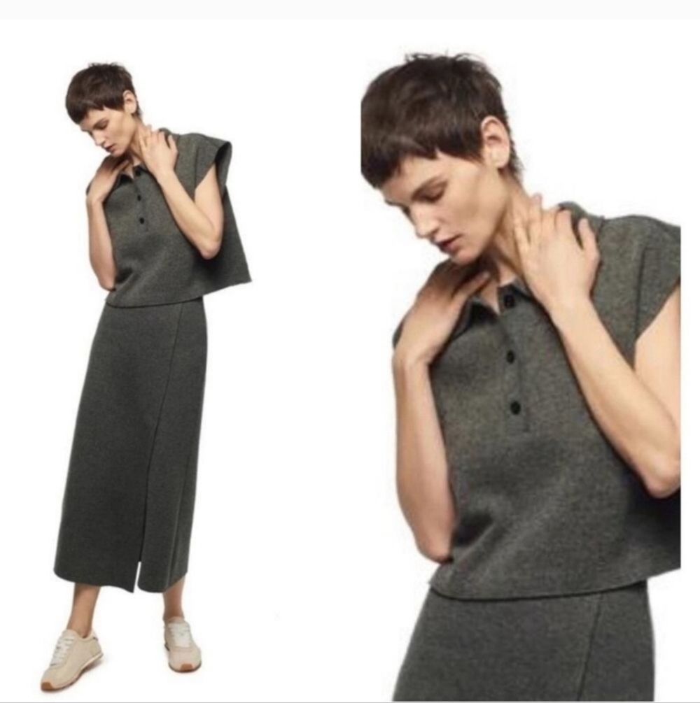 Zara Lamb Wool Cropped Grey Sweater Top Size Small NWT